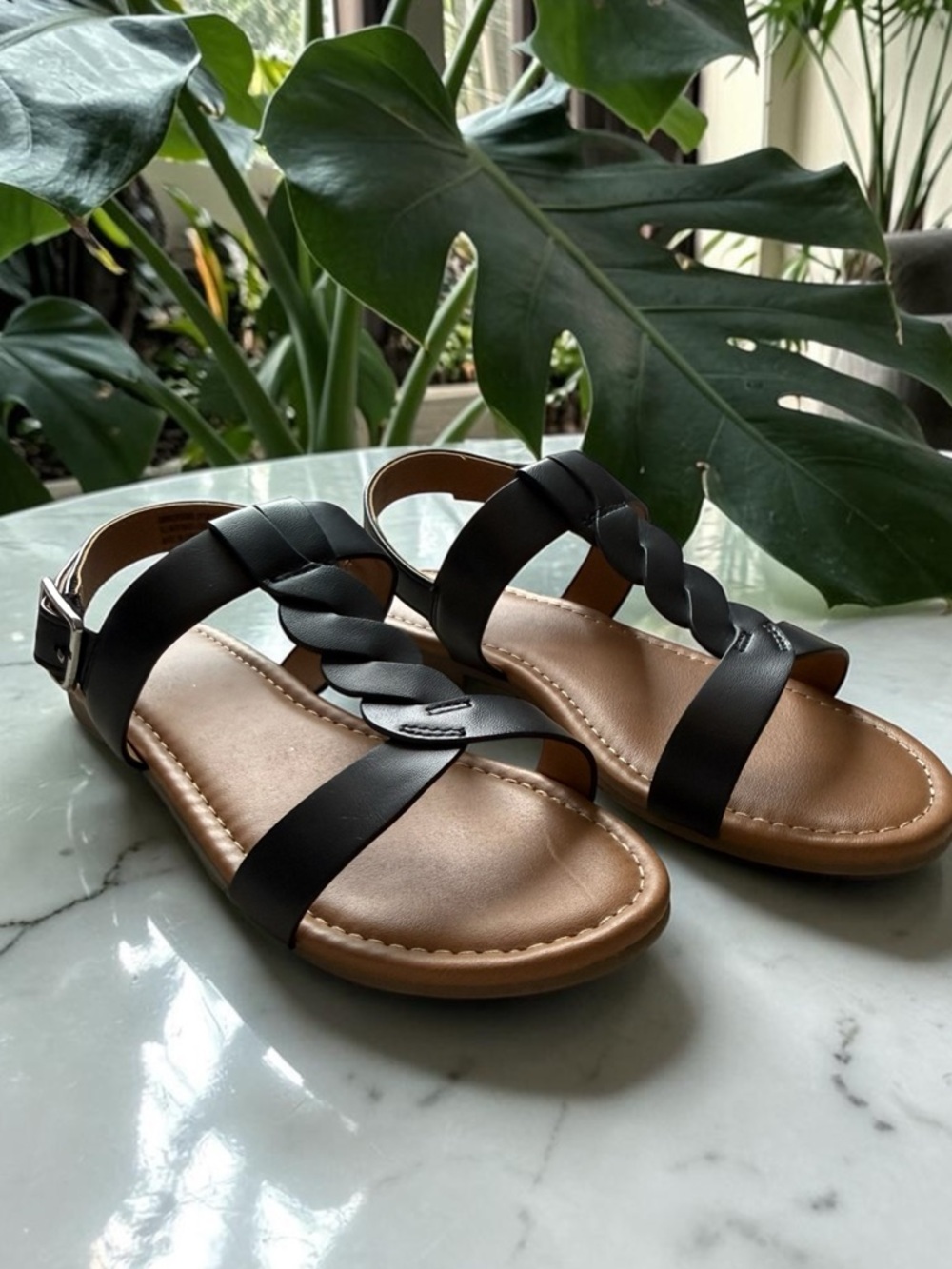 Black Braided Strap Kids Sandals